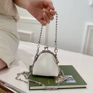 White Chain-Handle Leather Shoulder Bag